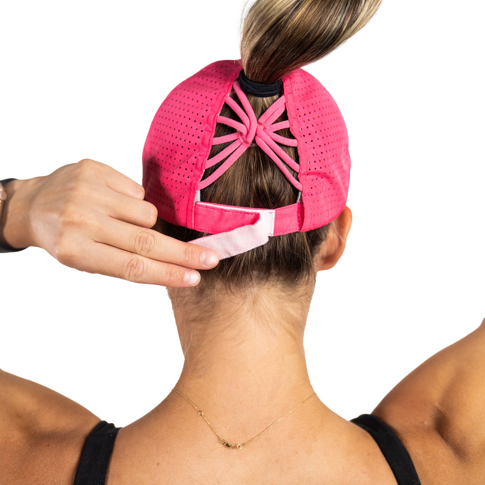 Tuck-In Strap Sun Goddess Hot Pink Ponytail Hat VIMHUE